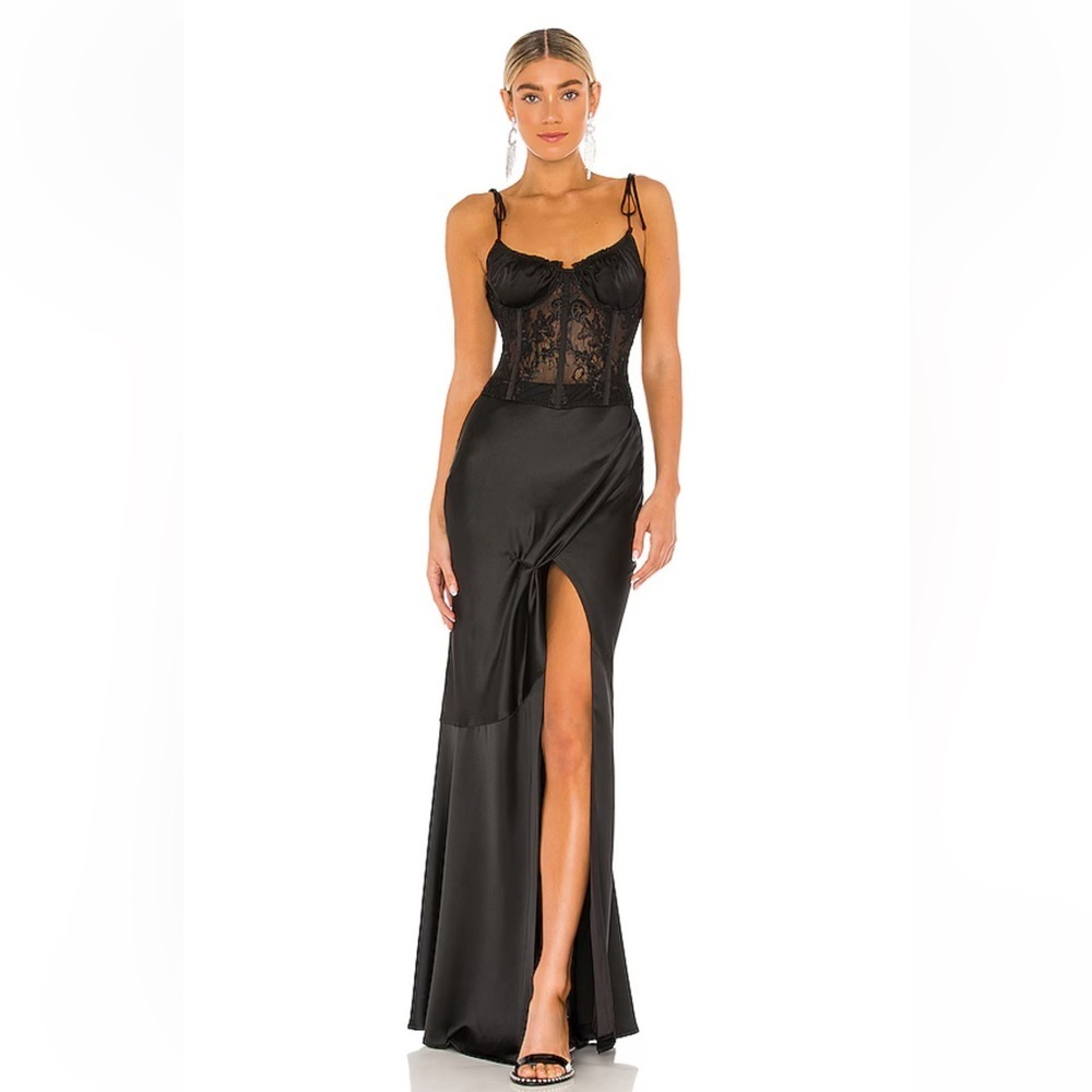 V. Chapman Calla Lily Gown Black Lace Slip Dress corset top skirt Revolve NWT 4